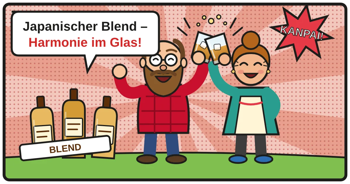 Comic: Zwei Whiskyfreunde stoßen an – Japanischer Blended Whisky