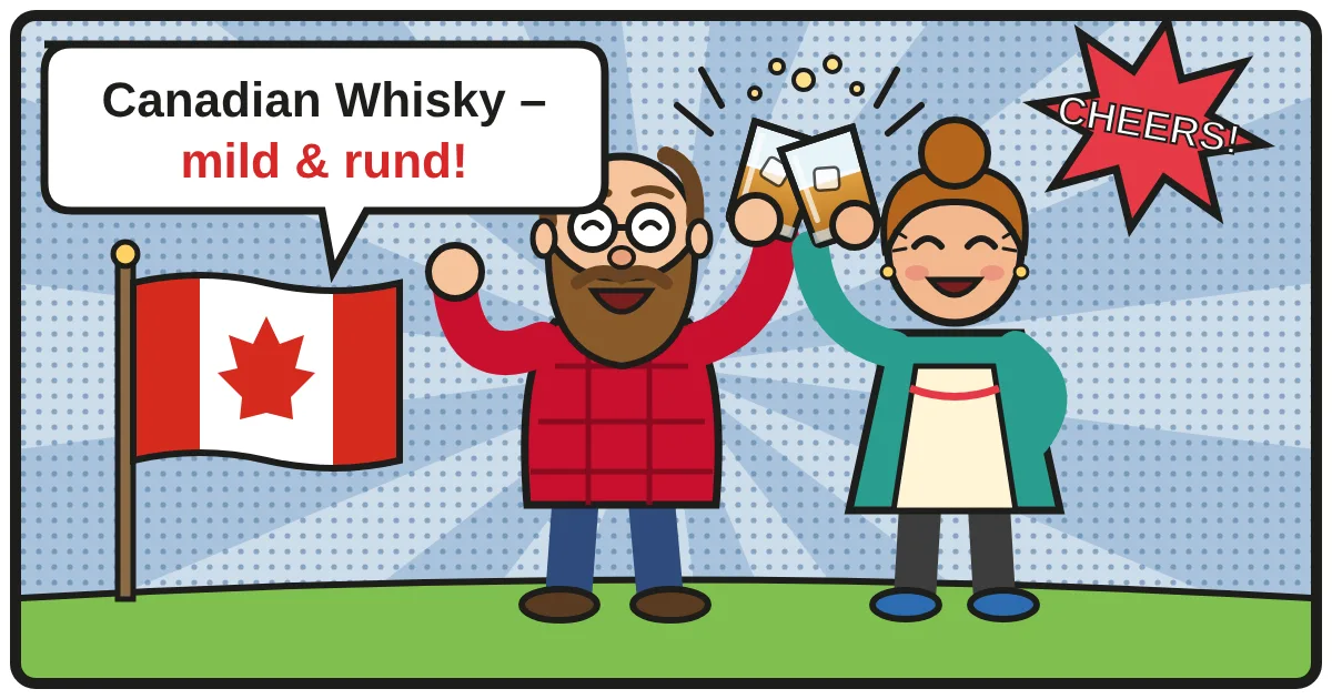 Comic: Zwei Whiskyfreunde stoßen an – Kanadischer Whisky