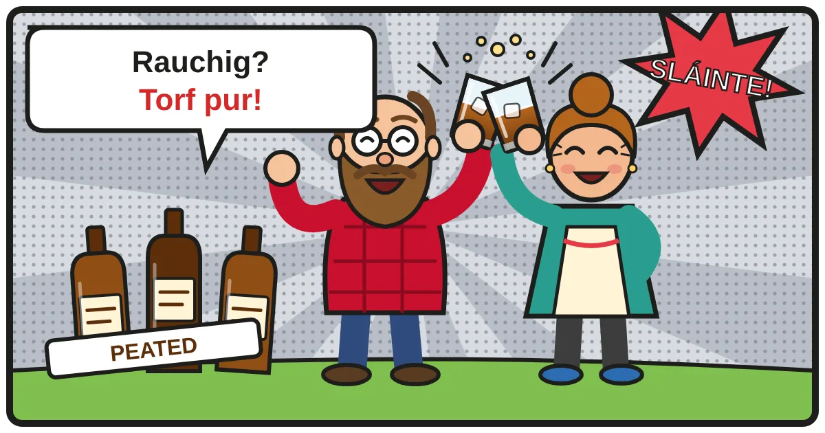 Comic: Zwei Whiskyfreunde stoßen an – Rauchiger Whisky