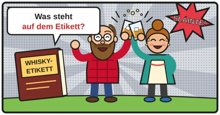 Comic: Zwei Whiskyfreunde stoßen an – Etikett, Begriffe & Recht