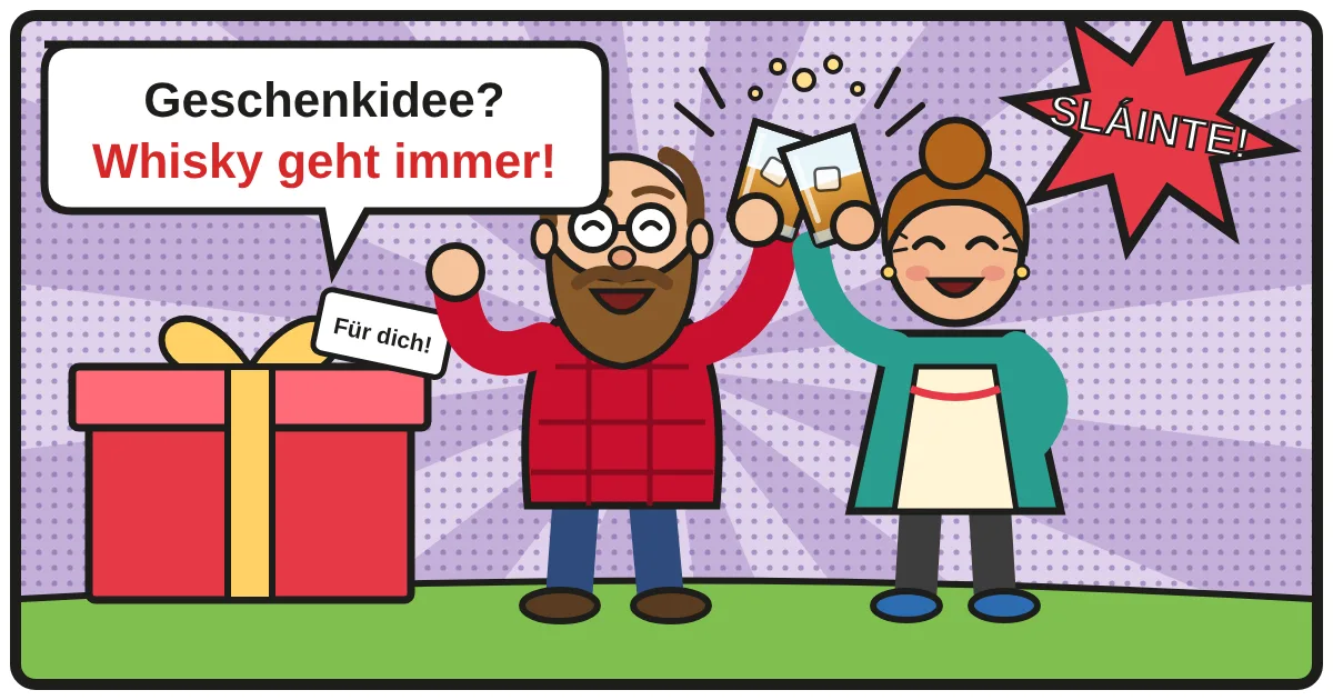 Comic: Zwei Whiskyfreunde stoßen an – Whisky Geschenke