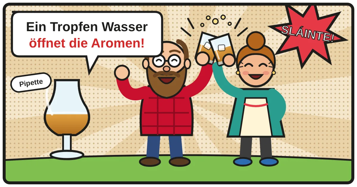 Comic: Zwei Whiskyfreunde stoßen an – Pipetten & weiteres Zubehör