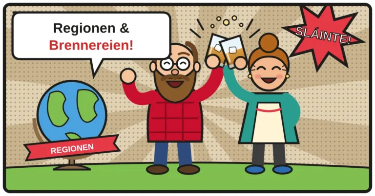 Comic: Zwei Whiskyfreunde stoßen an – Regionen & Brennereien