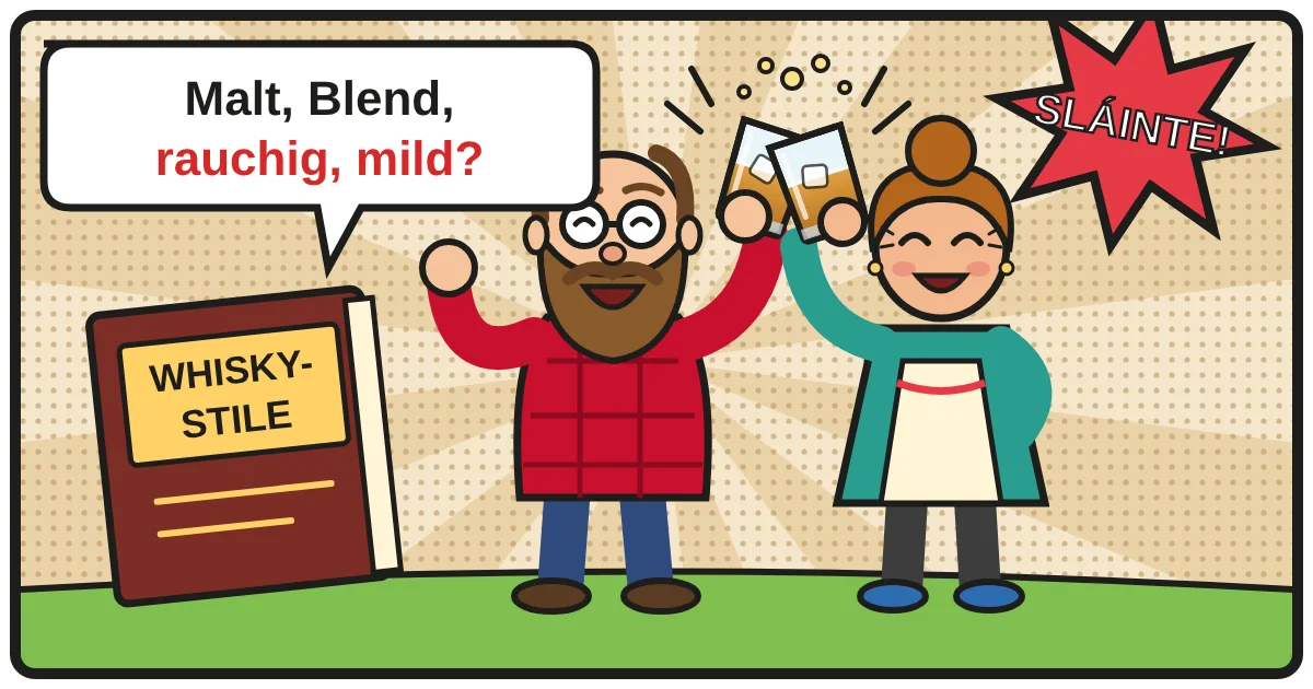 Comic: Zwei Whiskyfreunde stoßen an – Whisky-Stile