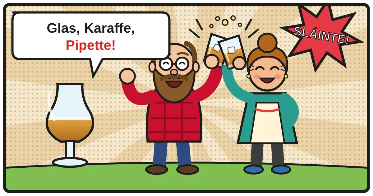 Comic: Zwei Whiskyfreunde stoßen an – Whiskyzubehör